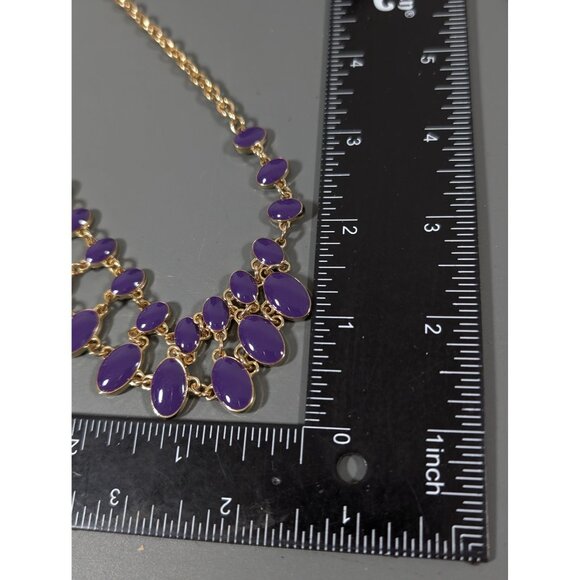 Charming Charlie Reversable Necklace Yellow Purple Enamel Statement Gold Tone 20 - Picture 8 of 8
